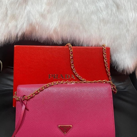 PRADA VINTAGE HEART Wallet on chain saffiano leather (PINK) - Picture 3 of 12